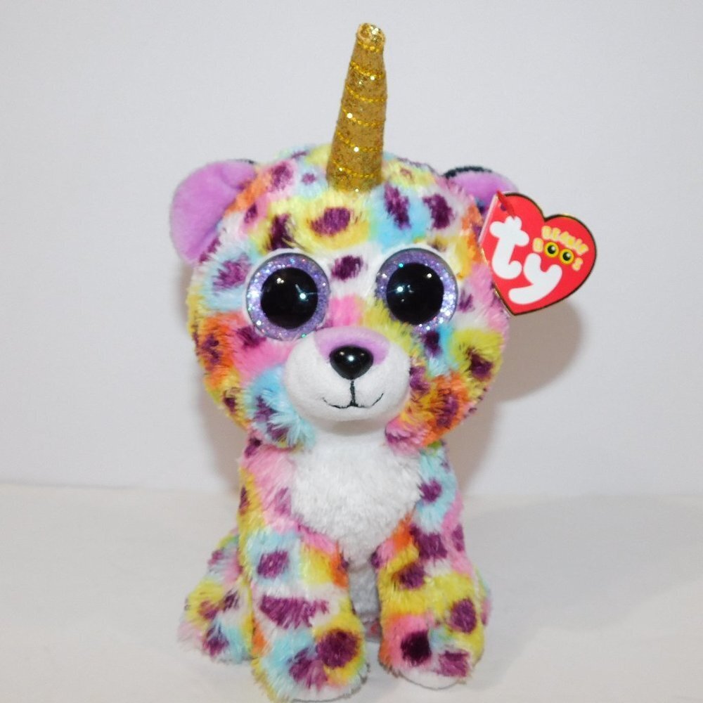 TY Beanie Boos 6" Giselle Rainbow Leopard Unicorn Gold Horn Plush Stuffed  NWT
